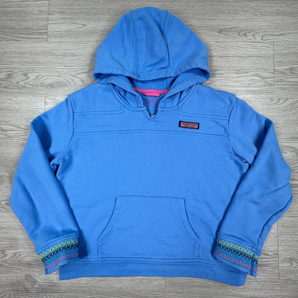 Vineyard Vines Girls Hoodie Blue Sz Lg 14 Embroidered Cuffs Pullover Sweatshirt
